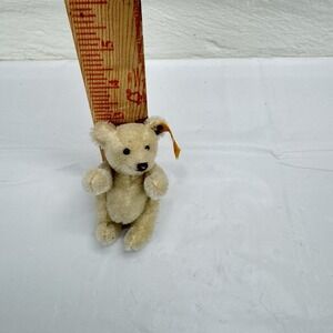 Vintage Miniature Steiff Jointed 3" Sitting Beige  Bear With Tag And Button